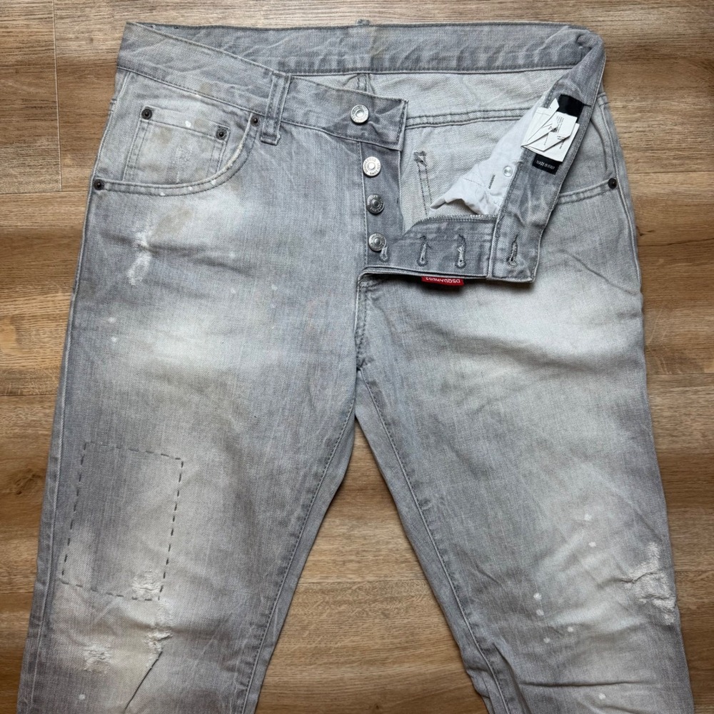 Dsquared2 Slim Jeans Mens 32x34 Grey Distressed Paint Splatter Made in Italy - Picture 2 of 16